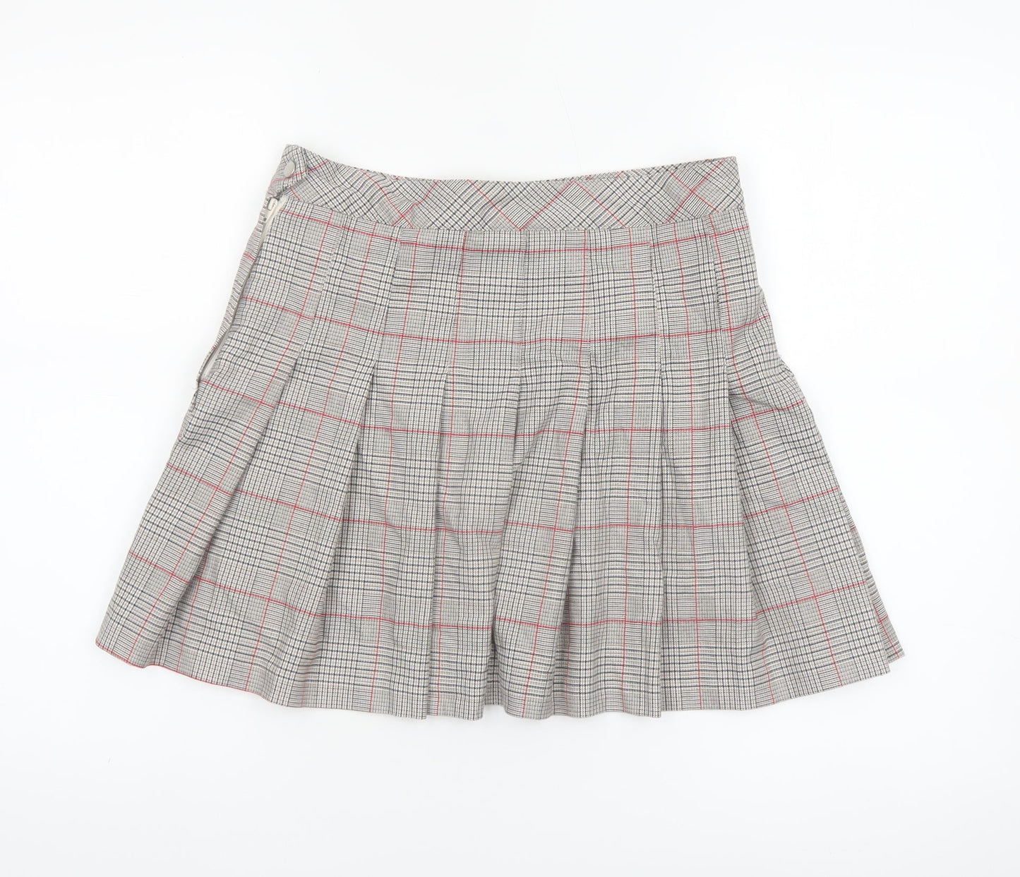 H&M Divided Women's Grey Check Pleated Short Skirt Size 12