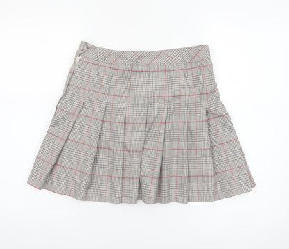 H&M Divided Women's Grey Check Pleated Short Skirt Size 12