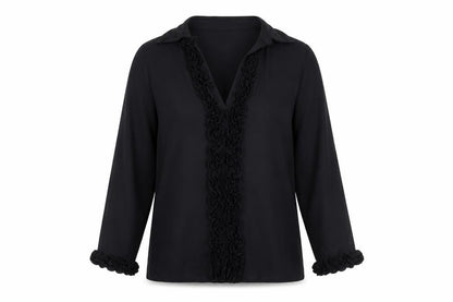 Next Women Black Long Sleeve Ruffle V-Neck Tunic Blouse UK 12