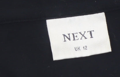 Next Women Black Long Sleeve Ruffle V-Neck Tunic Blouse UK 12