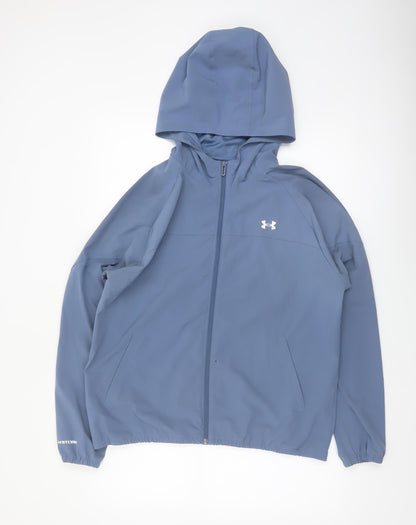 Under Armour Women Blue L Windbreaker Softshell Hooded Jacket