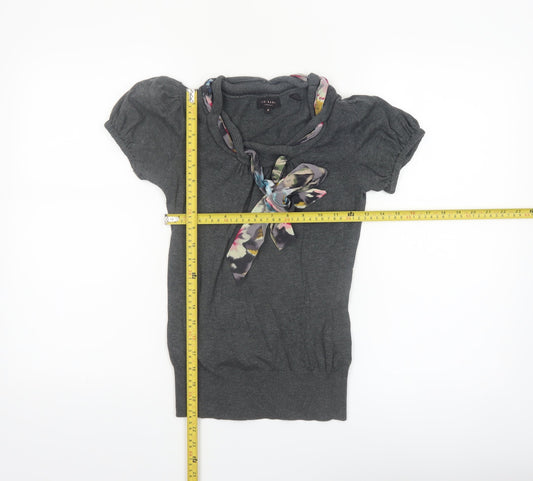Ted Baker Women's Grey Short Sleeve Bow Neck Cotton Silk Jumper Size 6