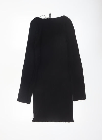 H&M Divided Women’s Black Long Sleeve Bodycon Knit Short Dress Size 12