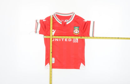 Macron Boys Red Football Jersey Wrexham AFC Short Sleeve Athletic Top 4 Years