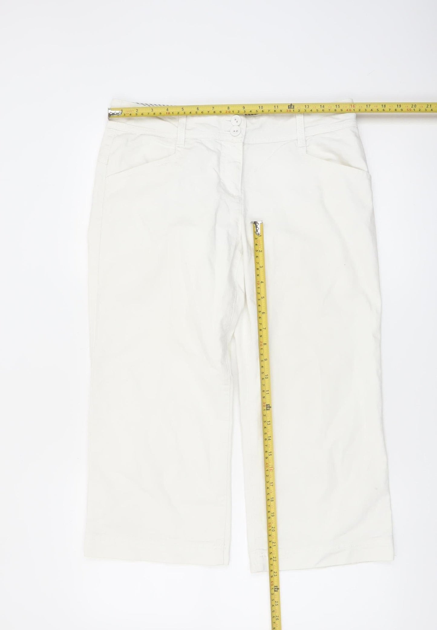 Monsoon Women Ivory Cropped Chino Trousers Size 12 Cotton Blend