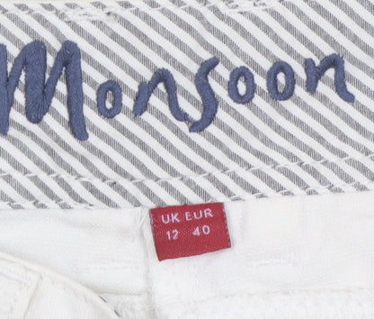 Monsoon Women Ivory Cropped Chino Trousers Size 12 Cotton Blend