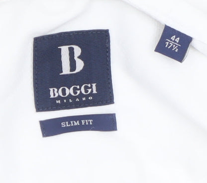 Boggi Milano Men's White Slim Fit Formal Dress Shirt 17.5in 44cm
