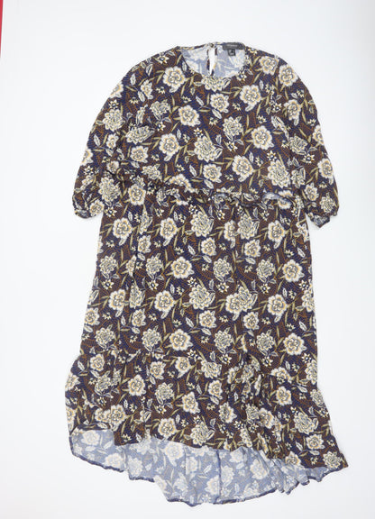 Primark Women's Blue Floral Midi A-Line Dress Size 16