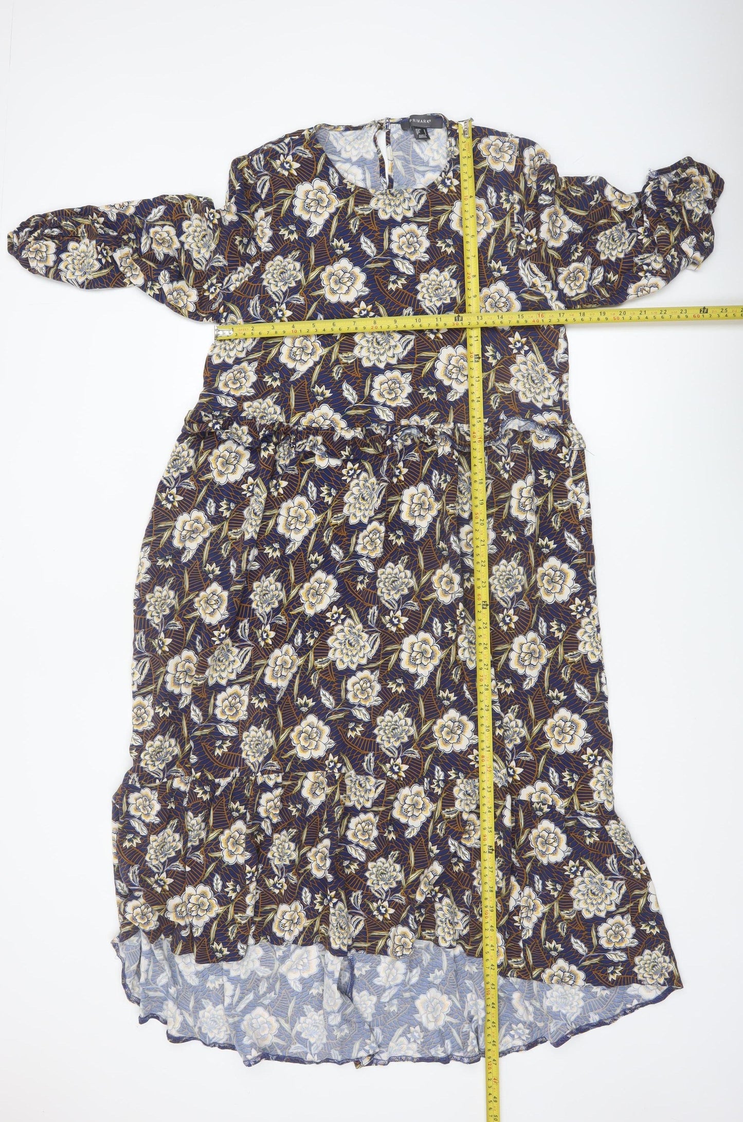 Primark Women's Blue Floral Midi A-Line Dress Size 16