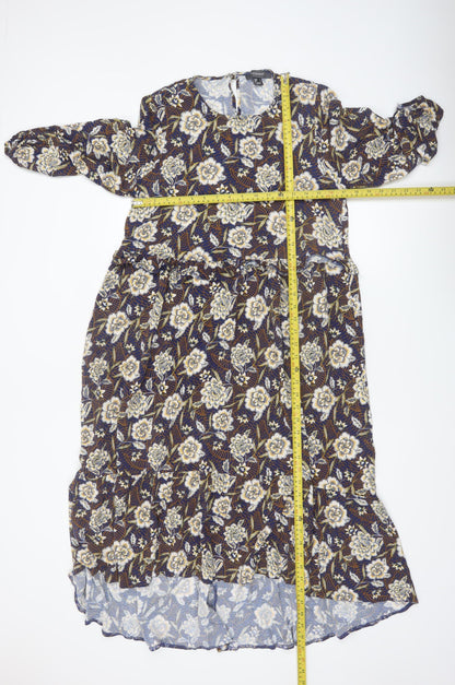 Primark Women's Blue Floral Midi A-Line Dress Size 16