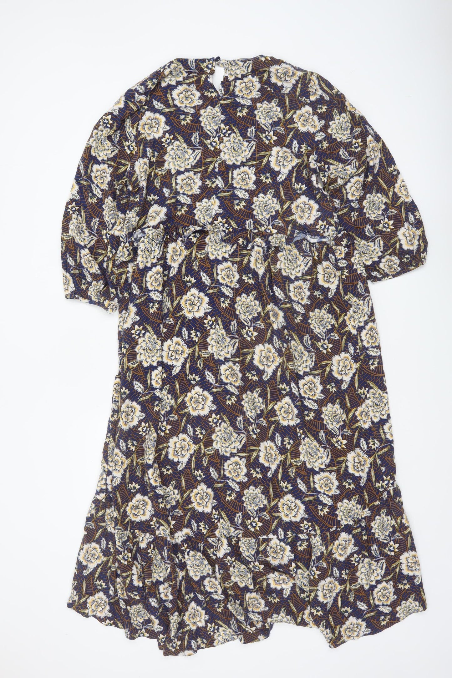 Primark Women's Blue Floral Midi A-Line Dress Size 16
