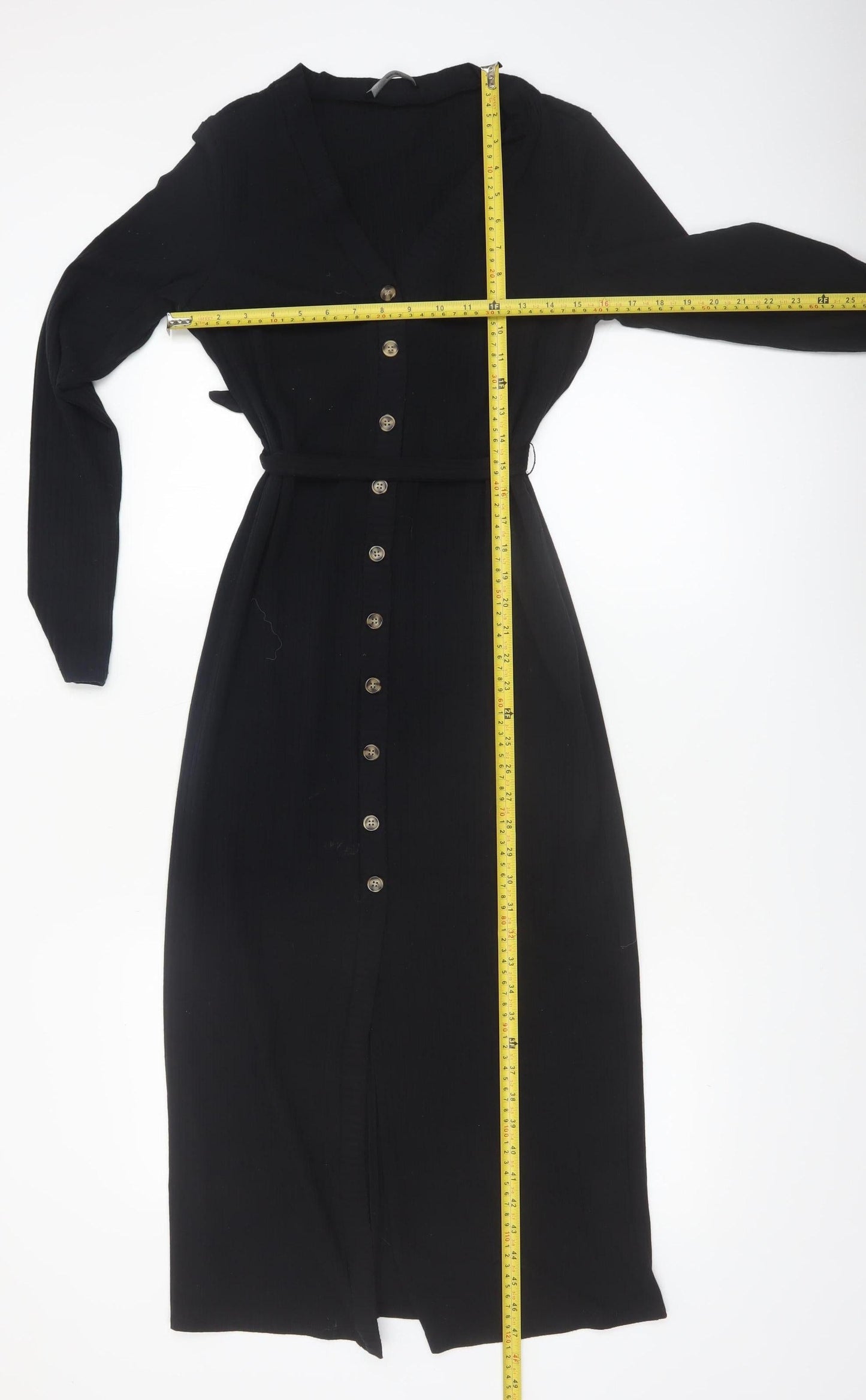 George Women Black Midi Belted Button Down Shirt Dress Size 10
