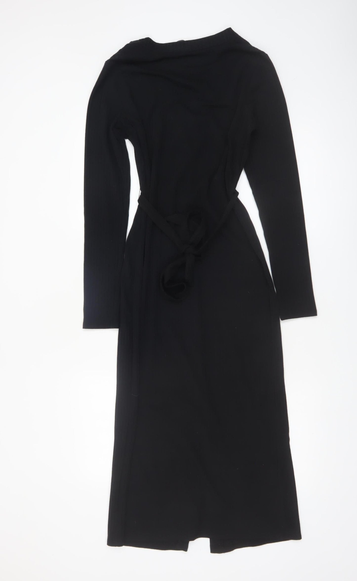 George Women Black Midi Belted Button Down Shirt Dress Size 10
