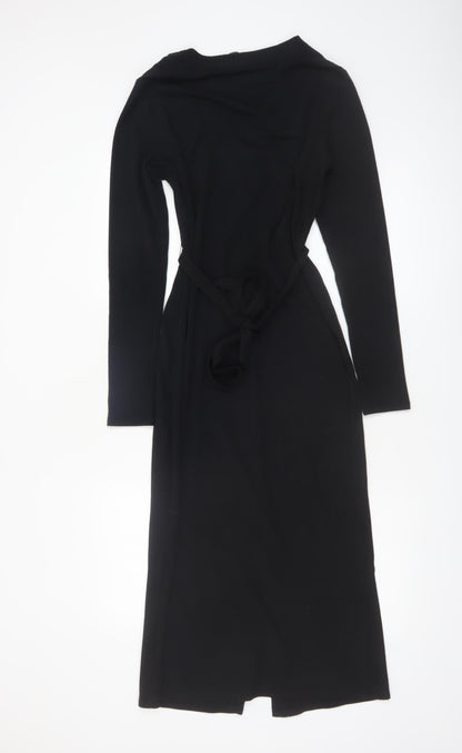 George Women Black Midi Belted Button Down Shirt Dress Size 10