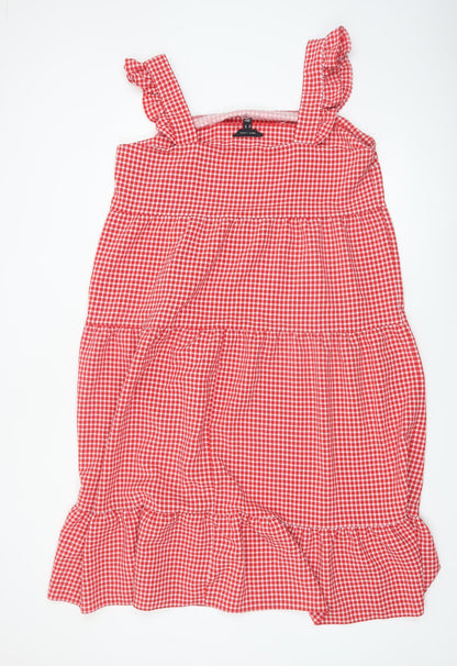 New Look Women's Red Gingham A-Line Ruffle Strap Dress Size 18