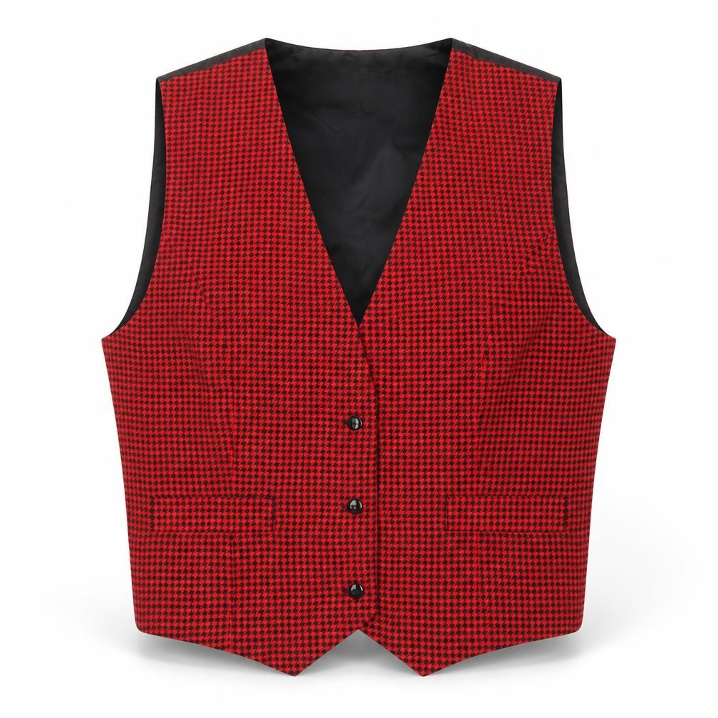 Colorayons Women's Red Houndstooth Petites Waistcoat Vest Small