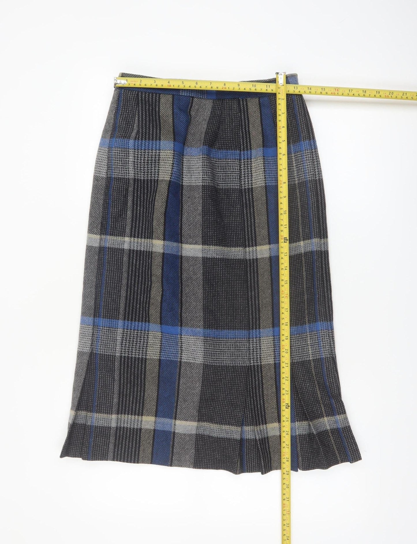 Box-Cars Womens Grey Plaid Wool Blend Pleated Midi Skirt Size 10