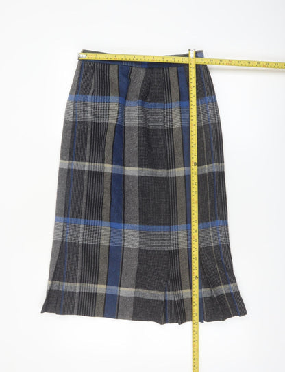 Box-Cars Womens Grey Plaid Wool Blend Pleated Midi Skirt Size 10