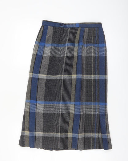 Box-Cars Womens Grey Plaid Wool Blend Pleated Midi Skirt Size 10