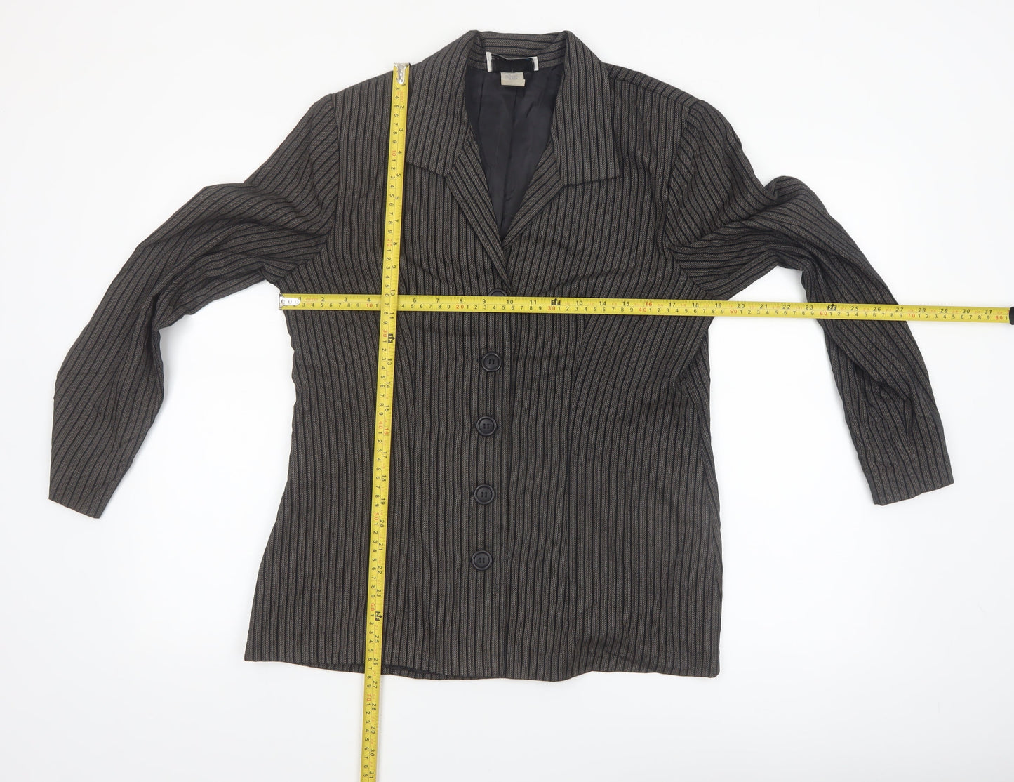 Danielle B Women Black Pinstripe Suit Jacket Size 12 Classic Fit