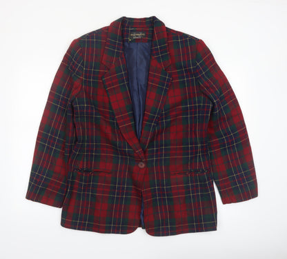 Requirements Women's Red Tartan Wool Blend Single-Breasted Blazer Size 12