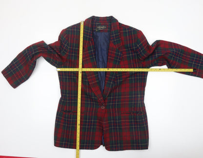 Requirements Women's Red Tartan Wool Blend Single-Breasted Blazer Size 12