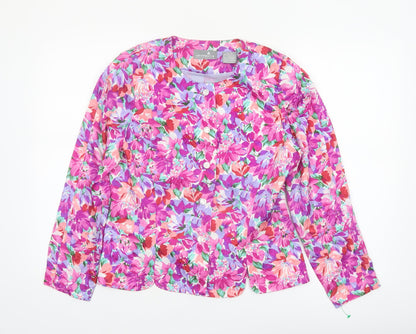 Liz Claiborne Women Pink Floral Button-Up Blouse Petite Size 10
