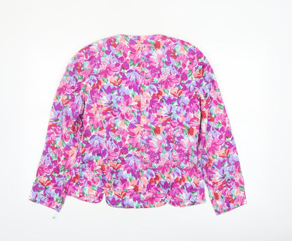 Liz Claiborne Women Pink Floral Button-Up Blouse Petite Size 10