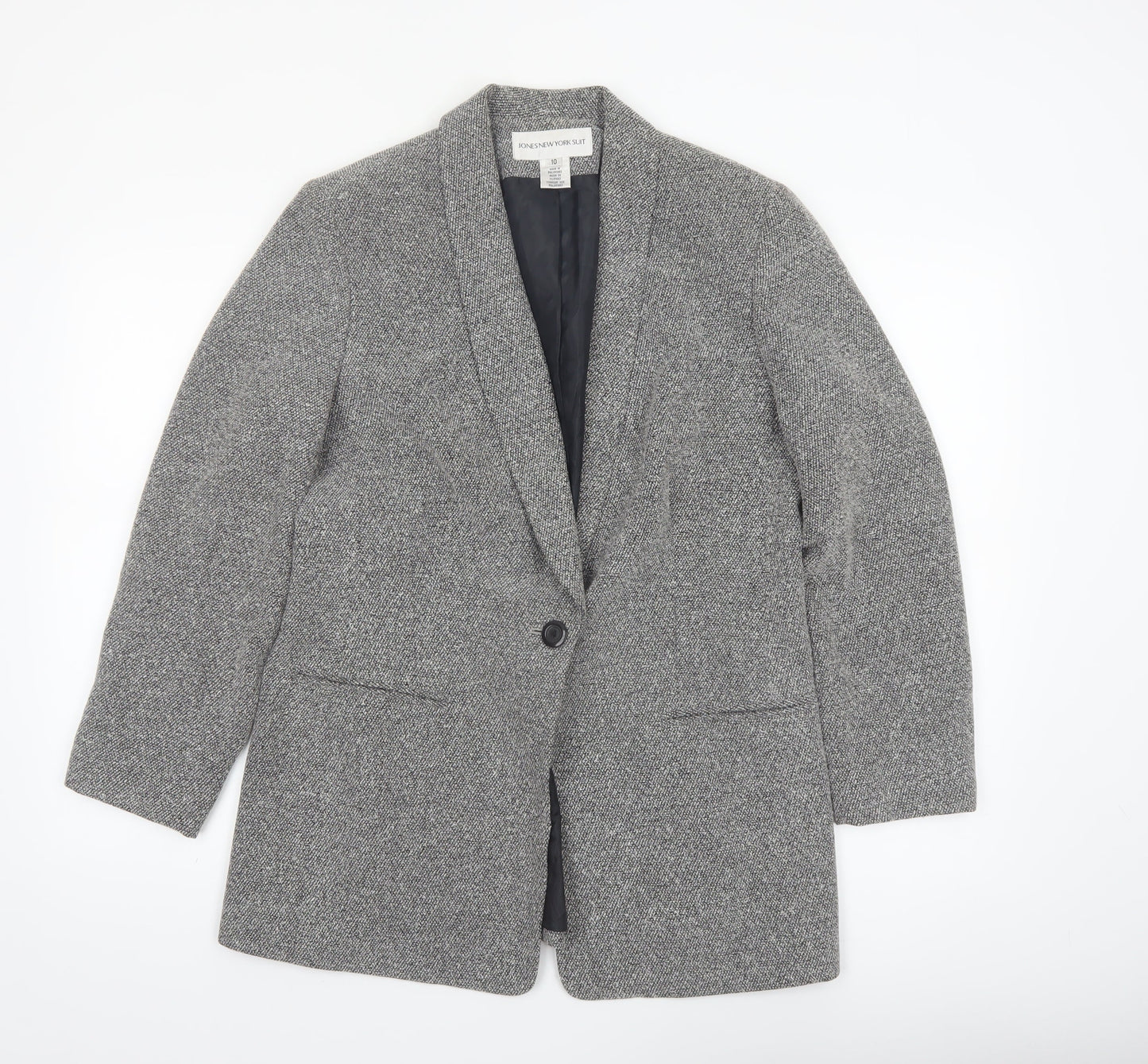 Jones New York Suit Women Grey Single-Breasted Blazer Size 10 Wool-Look