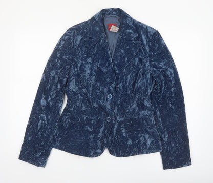 Olsen Women Blue Velvet Look Single Breasted Blazer Size 12