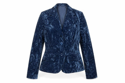 Olsen Women Blue Velvet Look Single Breasted Blazer Size 12