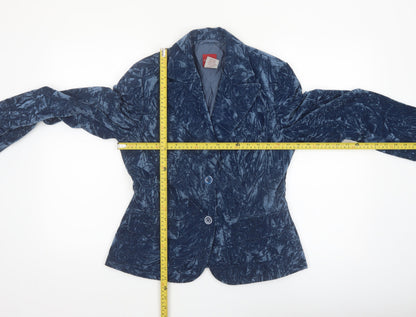 Olsen Women Blue Velvet Look Single Breasted Blazer Size 12