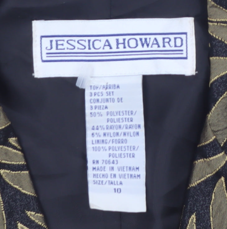 Jessica Howard Women's Black Gold Patterned Blazer Size 10 Classic Fit