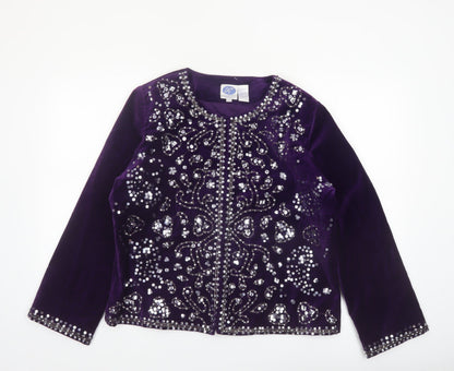 Diane Gilman Women's Purple Velvet Beaded Jacket Size L Party Wear