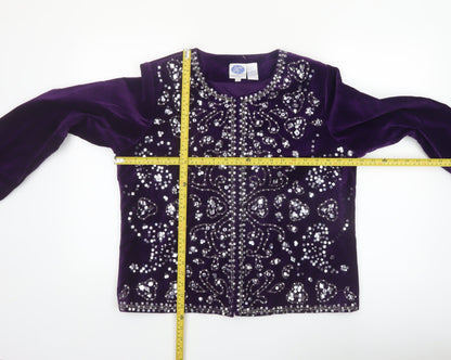 Diane Gilman Women's Purple Velvet Beaded Jacket Size L Party Wear