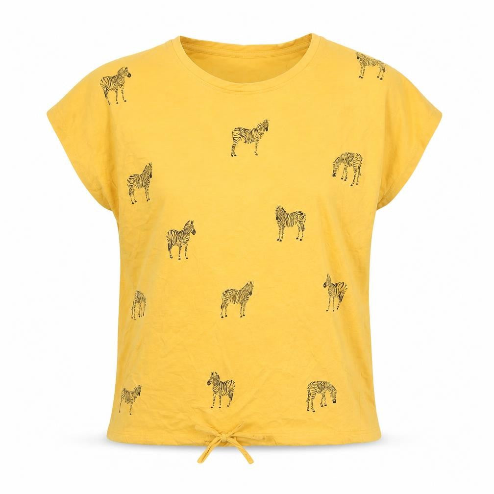 Beloved Women’s Yellow Zebra Print Cotton T-Shirt Size L