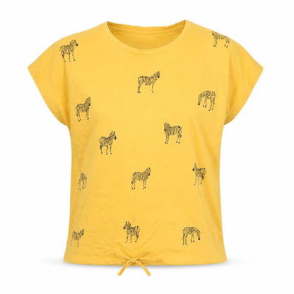 Beloved Women’s Yellow Zebra Print Cotton T-Shirt Size L