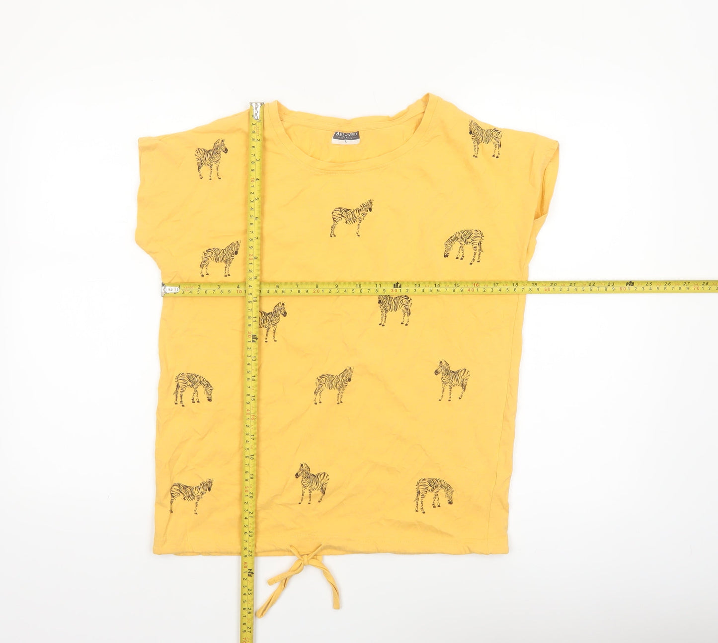 Beloved Women’s Yellow Zebra Print Cotton T-Shirt Size L