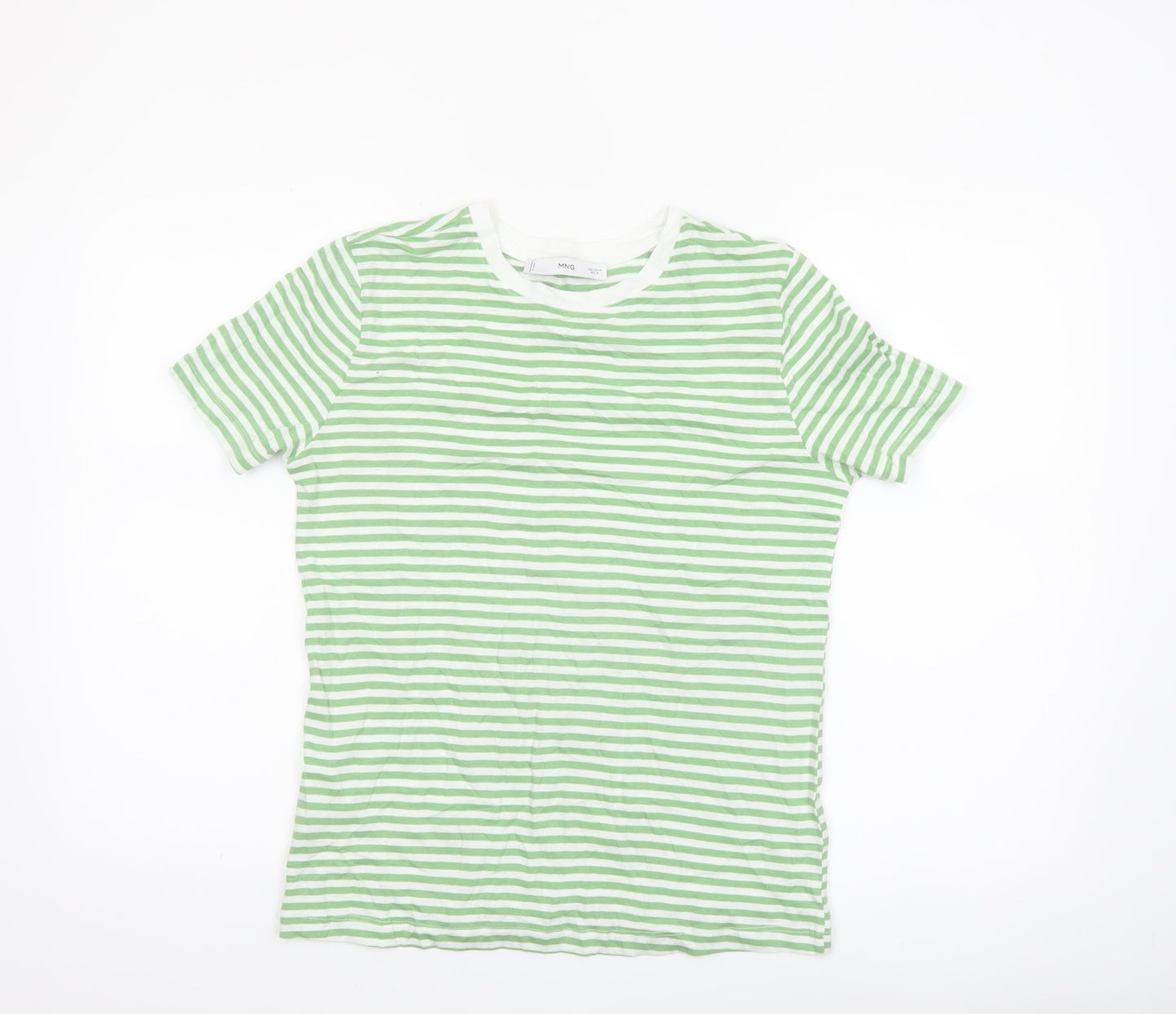 MNG Women's Green White Striped Cotton T-Shirt Size 12