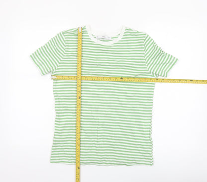 MNG Women's Green White Striped Cotton T-Shirt Size 12