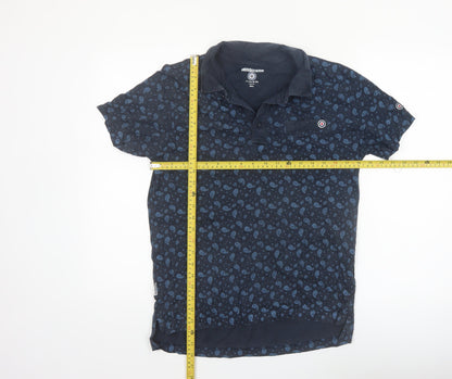 Lambretta Men's Blue Small Skull Print Cotton Polo Shirt