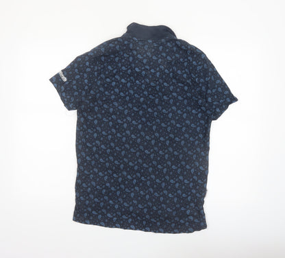 Lambretta Men's Blue Small Skull Print Cotton Polo Shirt