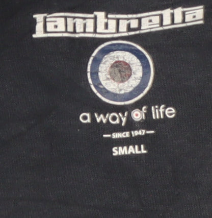 Lambretta Men's Blue Small Skull Print Cotton Polo Shirt