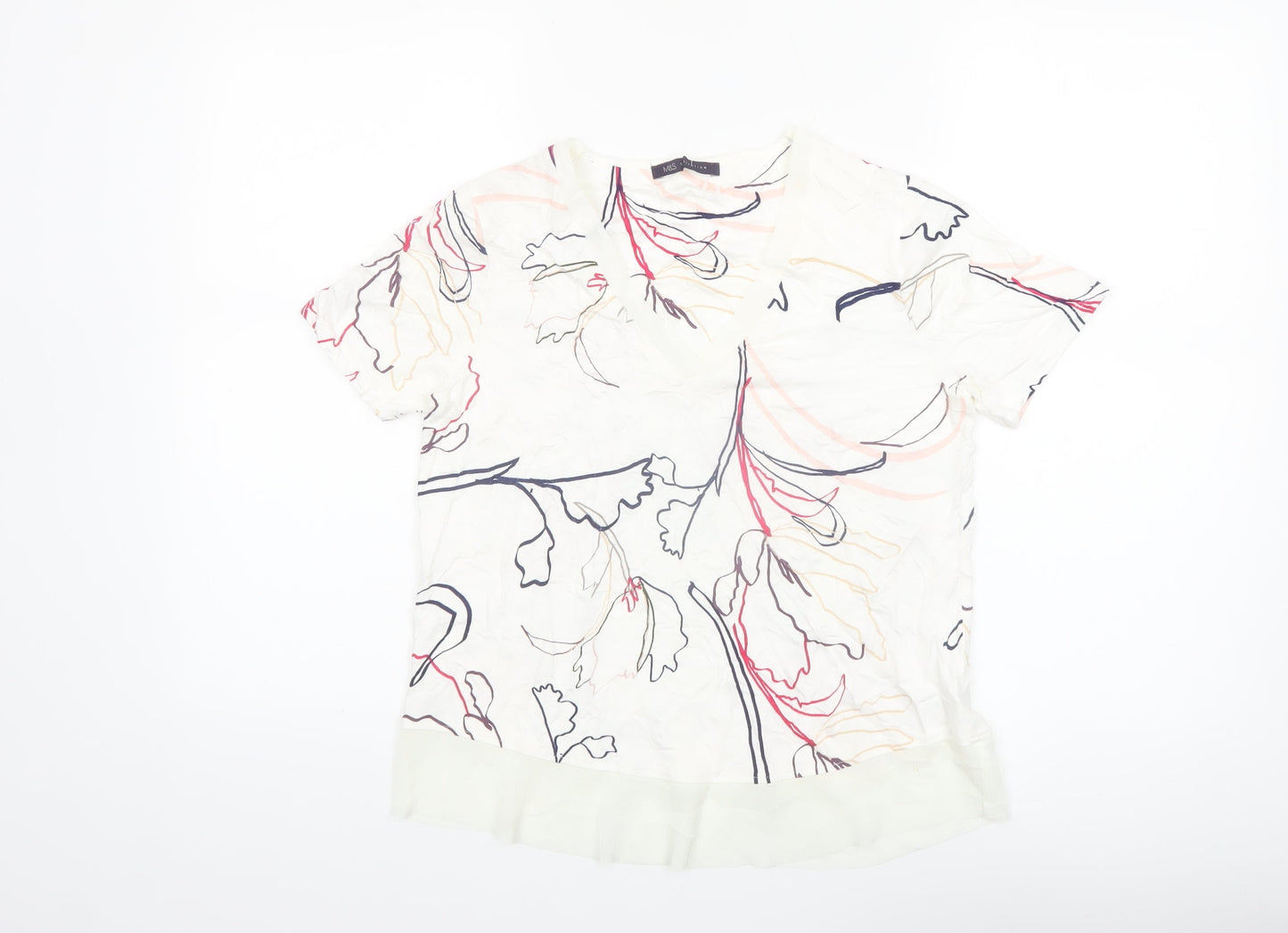 Marks and Spencer Womens Floral V-Neck Blouse UK 8 Short Sleeve Top
