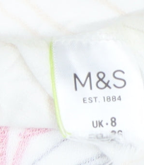 Marks and Spencer Womens Floral V-Neck Blouse UK 8 Short Sleeve Top