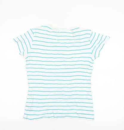 M&Co Womens White Striped V-Neck Cotton Short Sleeve T-Shirt Size 14
