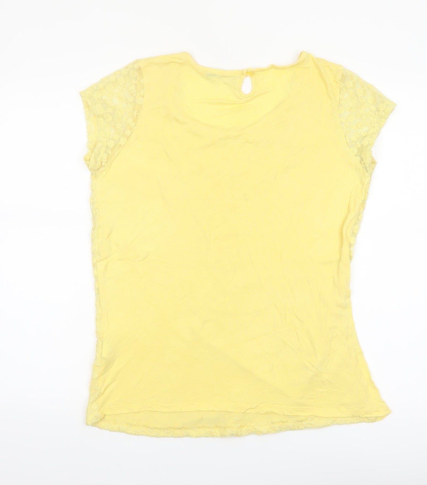 LCW Casual Women's Yellow Lace Short Sleeve Scoop Neck Blouse 2XL