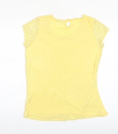 LCW Casual Women's Yellow Lace Short Sleeve Scoop Neck Blouse 2XL