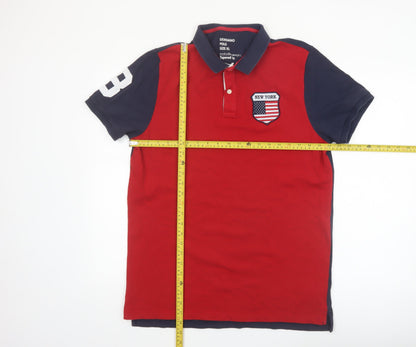 Giordano Men's Red XL Collared Colourblock Polo Shirt Slim Fit