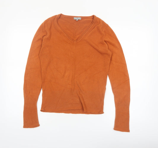 Additional front view of Marks & Spencer Per Una Brown Wool V-Neck Long Sleeve Polo M